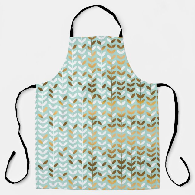 Elegant Gold Green Leaf Pattern Apron (Front)