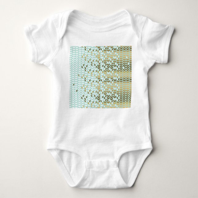 Elegant Gold Green Leaf Pattern Baby Bodysuit (Front)