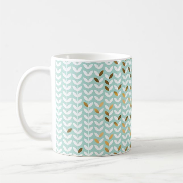Elegant Gold Green Leaf Pattern Coffee Mug (Left)