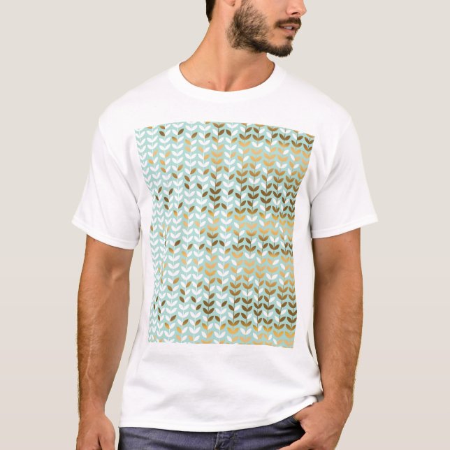 Elegant Gold Green Leaf Pattern T-Shirt (Front)