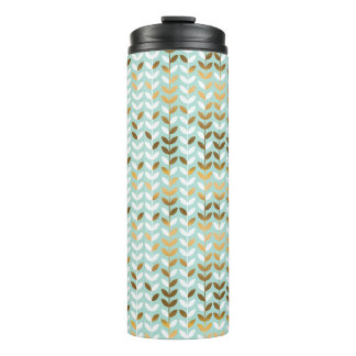 Elegant Gold Green Leaf Pattern Thermal Tumbler