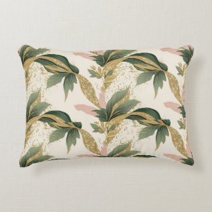 Elegant Gold & Green Leaf Pattern Touch of Pink Decorative Cushion