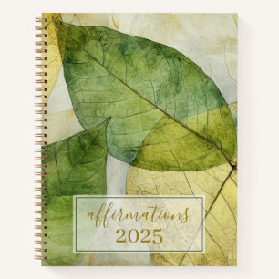 Elegant Gold Green Leaves 2025 Affirmations Notebook