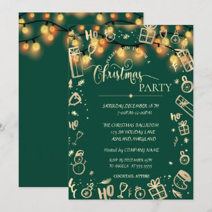 Elegant Gold Green,Lights Company Christmas Party Invitation