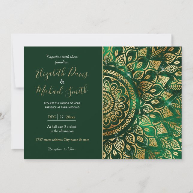 Elegant Gold Green Mandala Floral Invitation (Front)