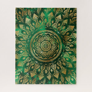 Elegant Gold Green Mandala Floral Jigsaw Puzzle