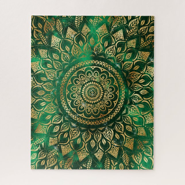 Elegant Gold Green Mandala Floral Jigsaw Puzzle (Vertical)