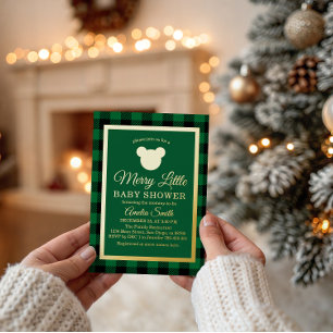 Elegant Gold Green Plaid Merry Little Baby Shower