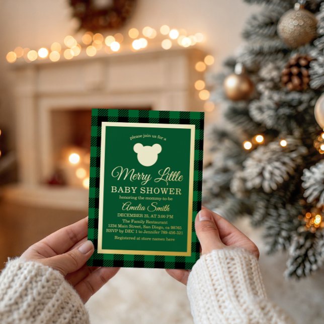 Elegant Gold Green Plaid Merry Little Baby Shower (Creator Uploaded)