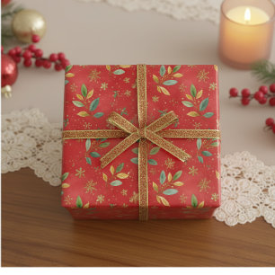 Elegant Gold Green Red Christmas Wrapping Paper