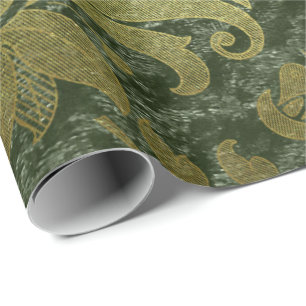 Elegant gold green royal damask floral pattern wrapping paper