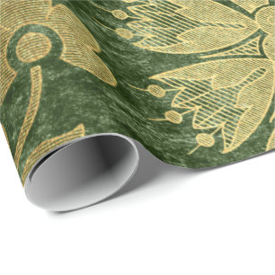 Elegant gold green royal damask floral pattern wrapping paper