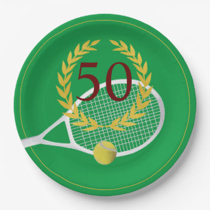 Elegant Gold Green Tennis 50th Birthday Paper Plate