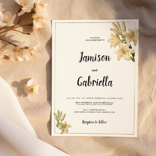 Elegant gold green white lily flower Wedding Invitation