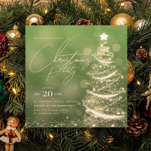 ELEGANT Gold Green Winter Christmas Tree Party  Invitation