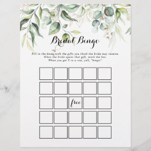 Elegant Gold Greenery Bridal Bingo Game