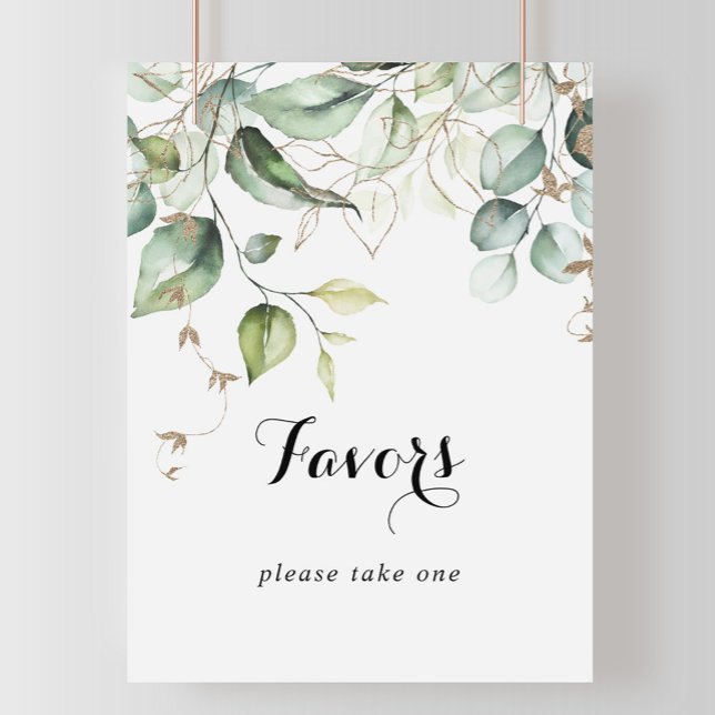 Elegant Gold Greenery Calligraphy Favors Sign (Creator Uploaded)