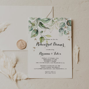 Elegant Gold Greenery Calligraphy Rehearsal Dinner Invitation