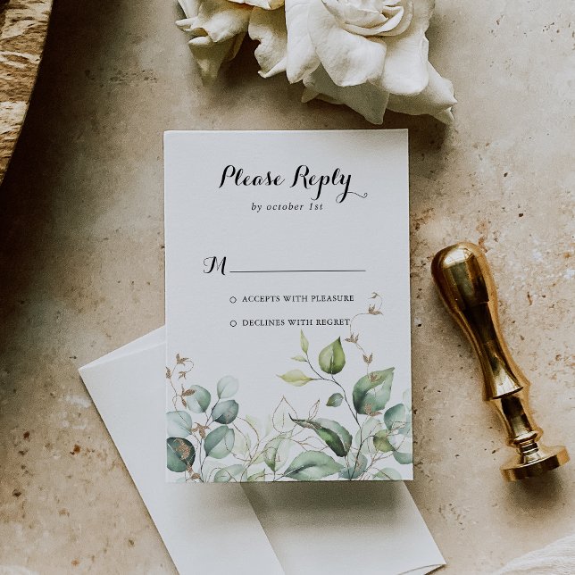Elegant Gold Greenery Calligraphy RSVP Card (Creator Uploaded)
