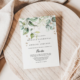 Elegant Gold Greenery Calligraphy Spanish Wedding Invitation