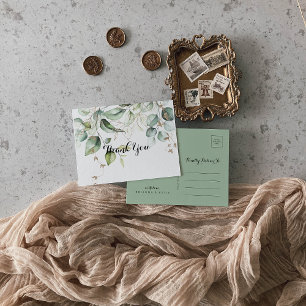 Elegant Gold Greenery Calligraphy Thank You Postcard