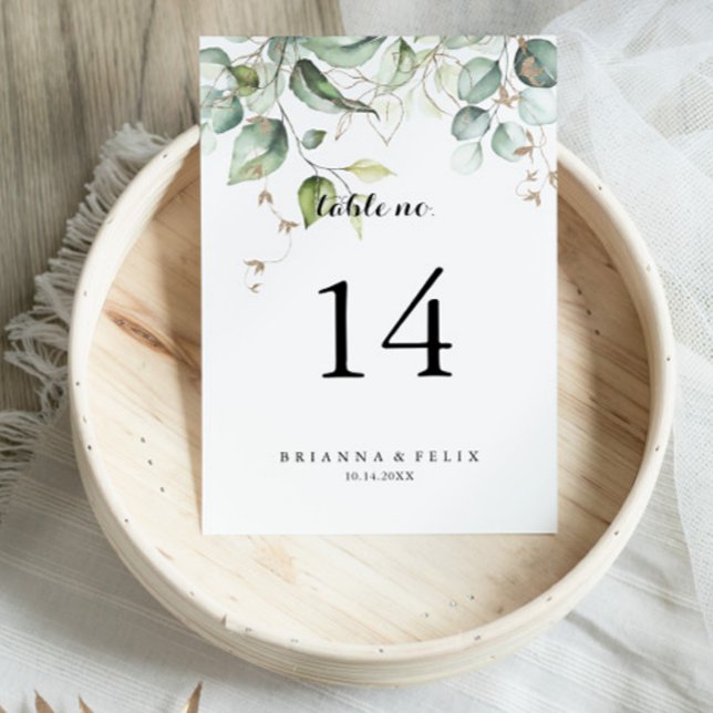 Elegant Gold Greenery Calligraphy Wedding Table Number (Creator Uploaded)