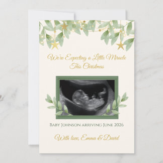 Elegant Gold Greenery Christmas Baby Announcement