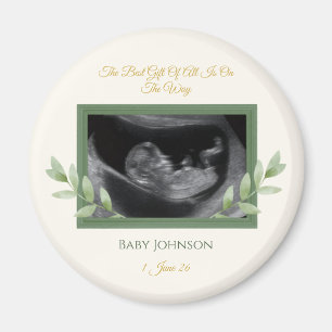 Elegant Gold Greenery Christmas Baby Announcement Magnet