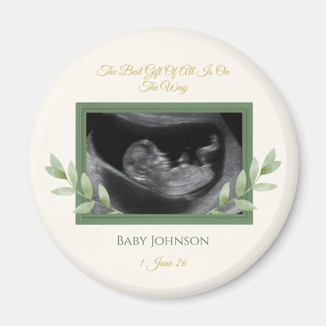 Elegant Gold Greenery Christmas Baby Announcement  Magnet (Front)