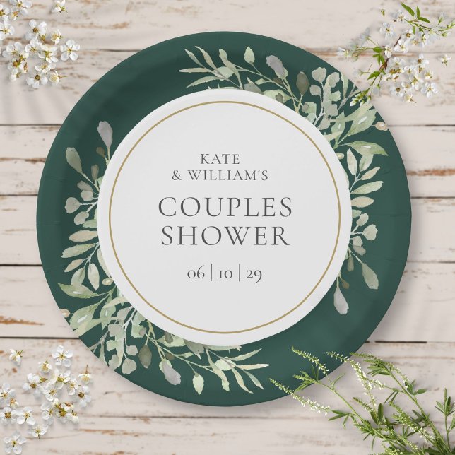 Elegant Gold Greenery Emerald Green Couples Shower Paper Plate (Elegant Gold Greenery Emerald Green Couples Shower Paper Plates)