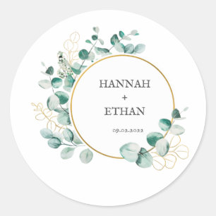 Elegant Gold Greenery Eucalyptus Personalised Classic Round Sticker