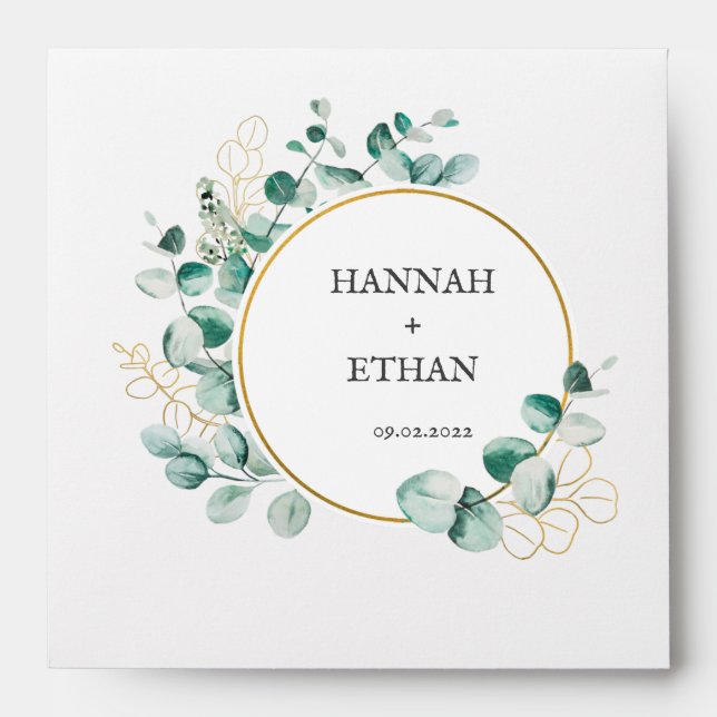 Elegant Gold Greenery Eucalyptus Personalised   Envelope (Front)