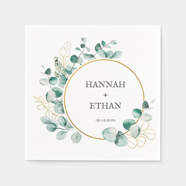 Elegant Gold Greenery Eucalyptus Personalised  Napkin (Front)