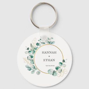 Elegant Gold Greenery Eucalyptus Personalized Key Ring