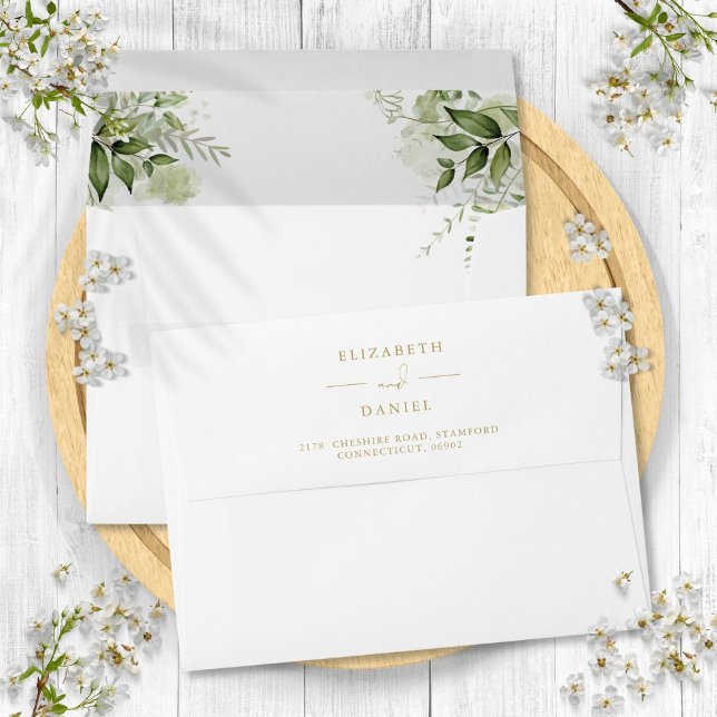 Elegant Gold Greenery Floral Wedding Envelope (Elegant Gold Greenery Floral Wedding Envelope)