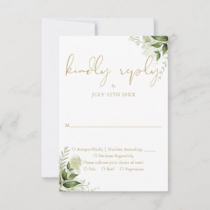 Elegant Gold Greenery Floral Wedding RSVP Card