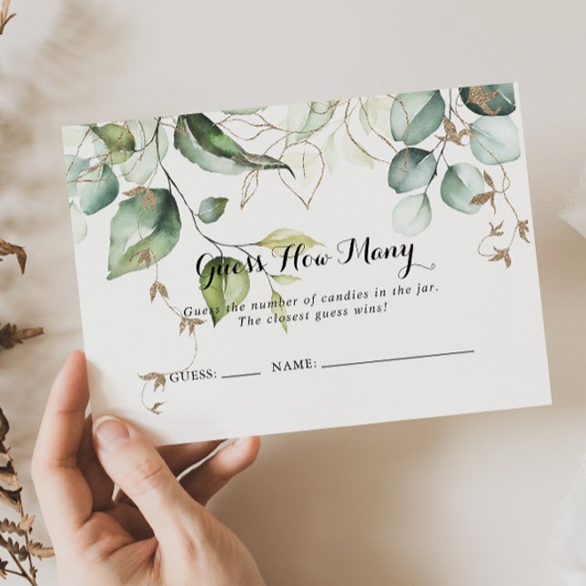 Elegant Gold Greenery Guess How Many Game Card (Creator Uploaded)