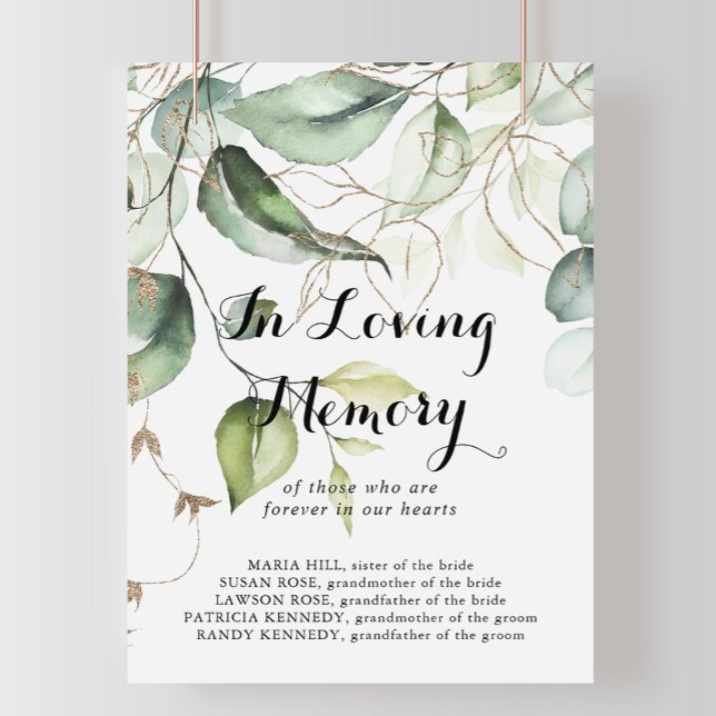 Elegant Gold Greenery In Loving Memory Sign (Creator Uploaded)