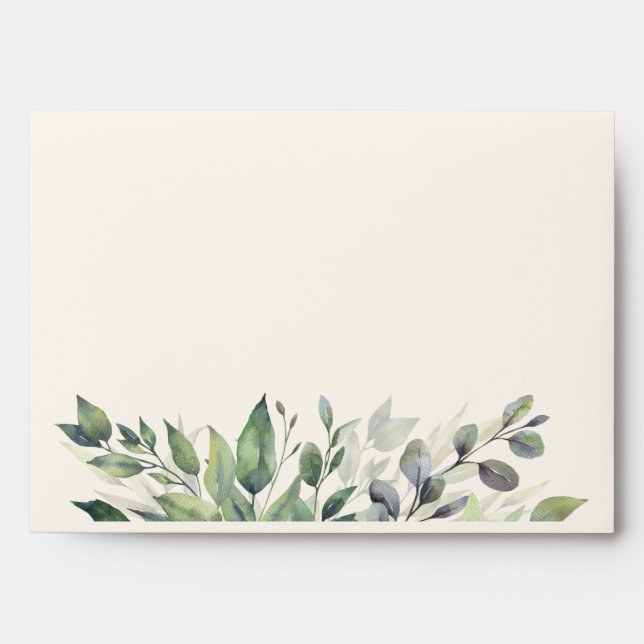 Elegant Gold Greenery Leaves Watercolor Wedding Envelope (Front)