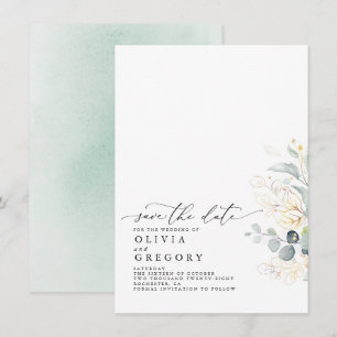 Elegant Gold Greenery Save The Date Announcement