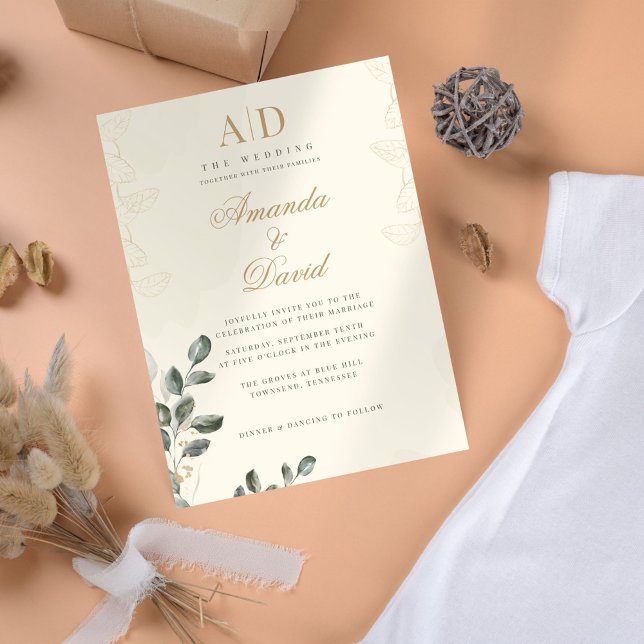 Elegant Gold Greenery Wedding Invitation (Creator Uploaded)