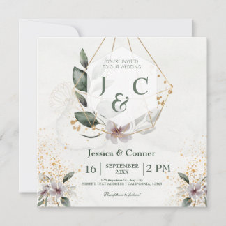 Elegant Gold Greenery Wedding  Invitation