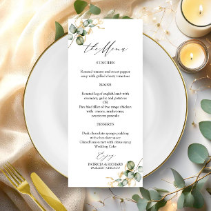 Elegant Gold Greenery Wedding Menu Cards