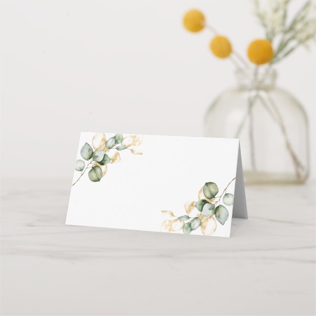 Elegant Gold Greenery wedding Place Card (Front)