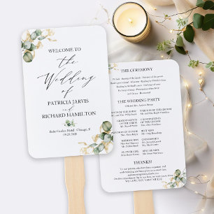 Elegant Gold Greenery Wedding Program Hand Fan