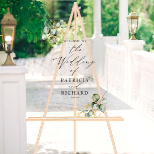 Elegant Gold Greenery Wedding Welcome Sign