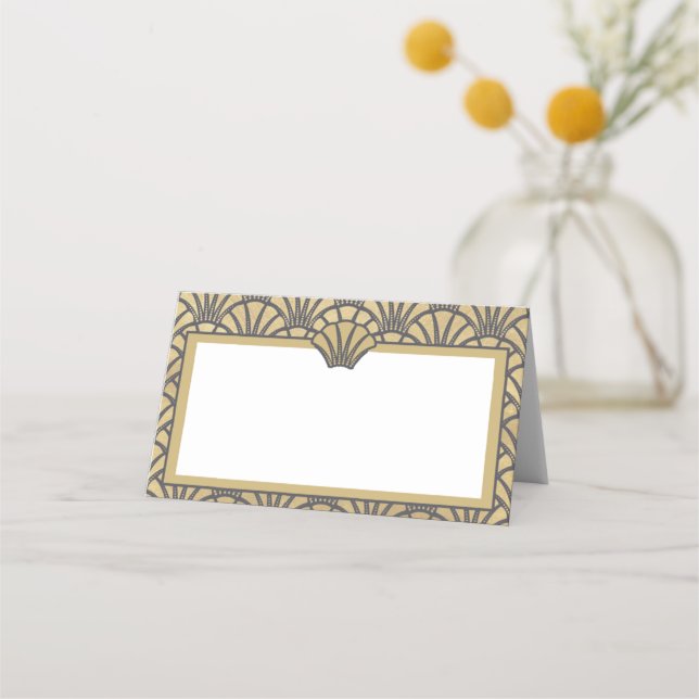 Elegant Gold Grey Art Deco Wedding Event Place Card (Front)