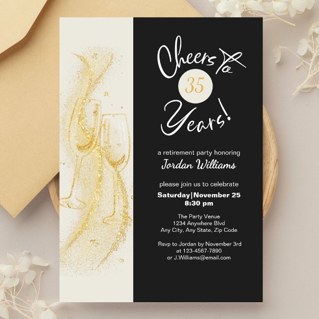 Elegant Gold Grey Cheers to Years Retirement Party Invitation (Creator Uploaded)