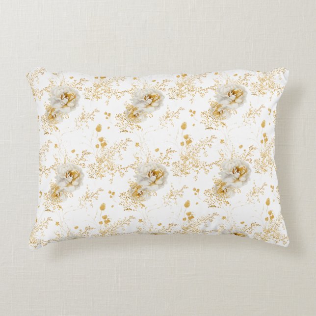Elegant Gold Grey Floral  Decorative Cushion (Front)