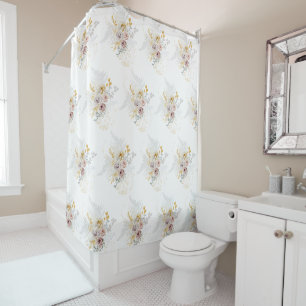 Elegant Gold Grey Pink Floral Shower Curtain